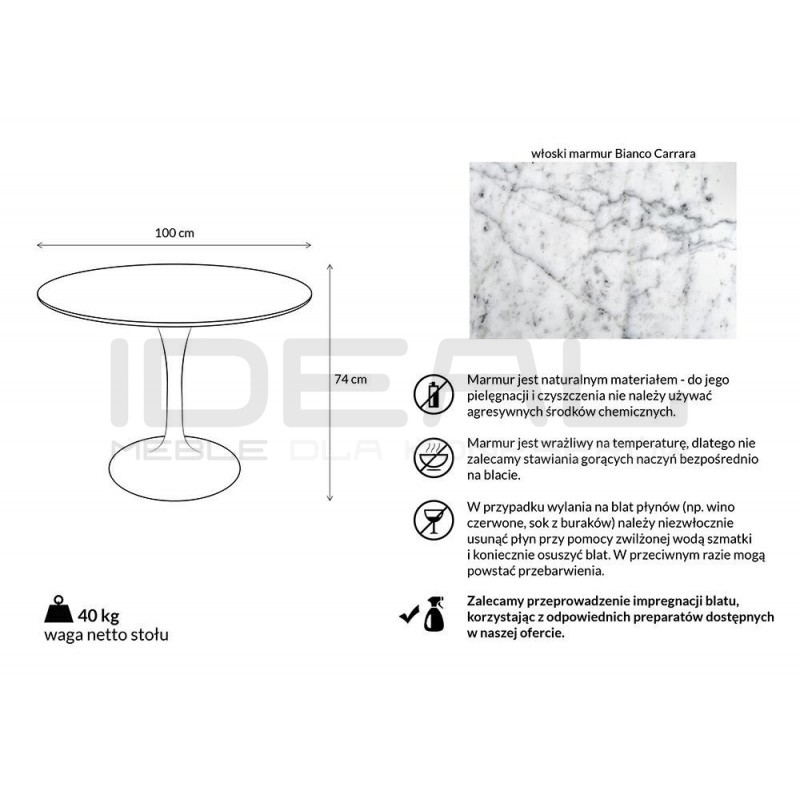 Stół inspirowany projektem Tulip z blatem z marmuru