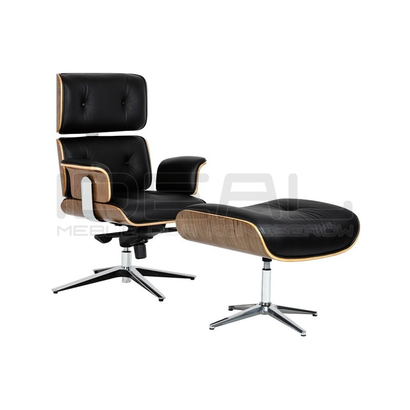 Fotel biurowy Bauhaus Lounge Business z podnóżkiem - sklejka orzech
