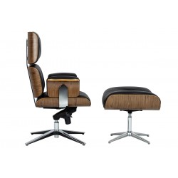 Fotel biurowy Bauhaus Lounge Business z podnóżkiem - sklejka orzech