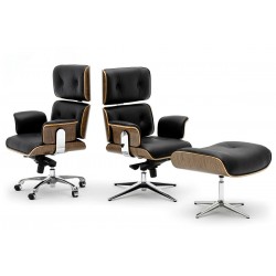 Fotel biurowy Bauhaus Lounge Business z podnóżkiem - sklejka orzech