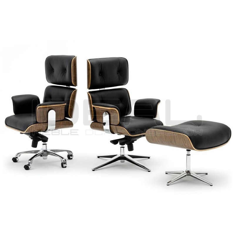 Fotel biurowy Bauhaus Lounge Business z podnóżkiem - sklejka orzech