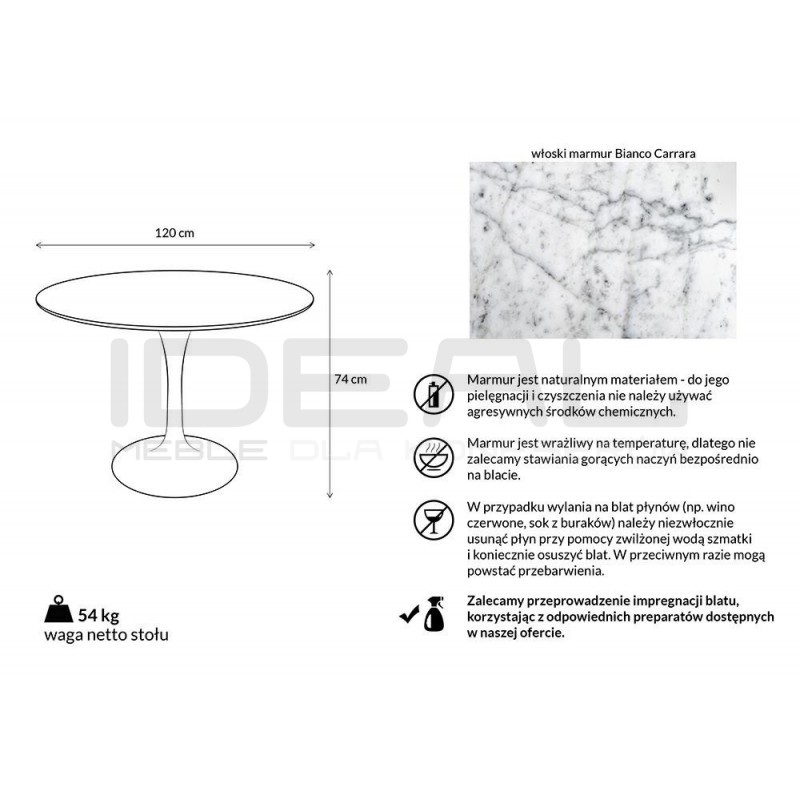 Stół Inspirowany Projektem Tulip Z Blatem Z Marmuru 120