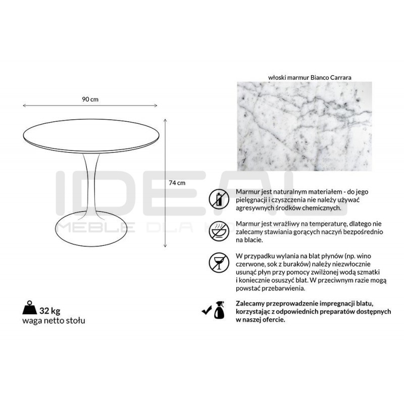 Stół inspirowany projektem Tulip z blatem z marmuru