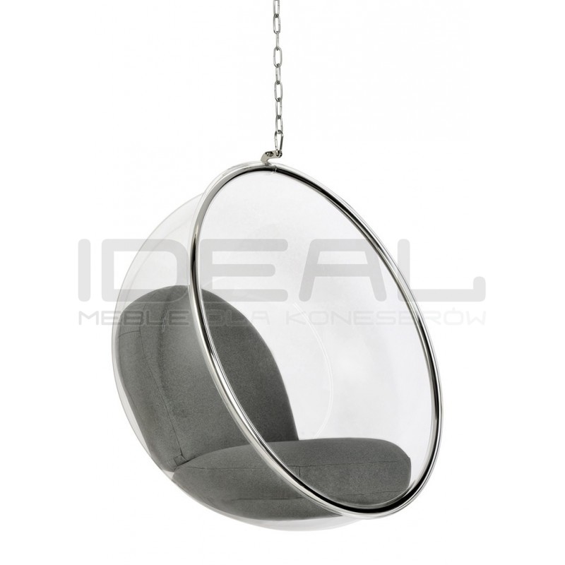 Fotel wiszący glamour BUBBLE chrom - poduszka wełna