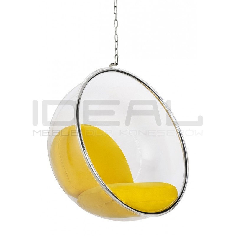 Fotel wiszący glamour BUBBLE chrom - poduszka wełna