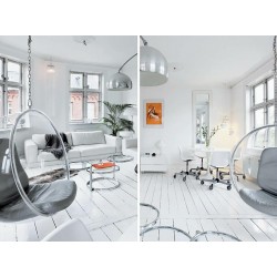 Fotel wiszący glamour BUBBLE chrom - poduszka ekoskóra