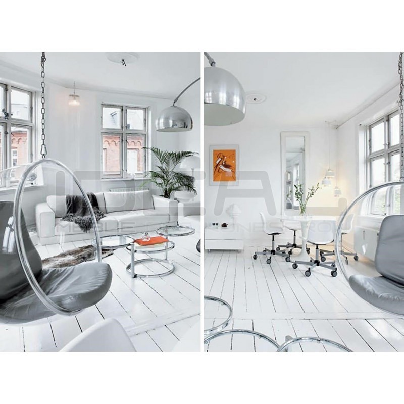 Fotel wiszący glamour BUBBLE chrom - poduszka ekoskóra