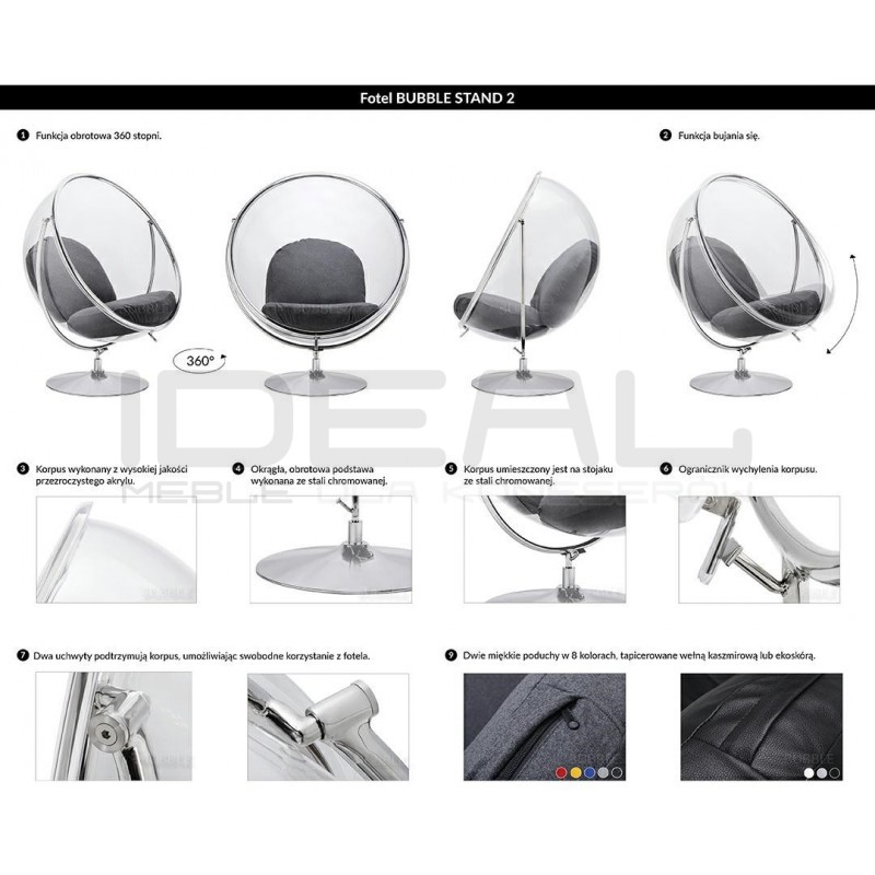 Fotel glamour bubble Stand 2 chrom - poduszka wełna