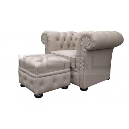 Fotel z podnóżkiem chesterfield Normal w skórze