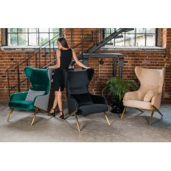 Fotel Uszak HAMPTON VELVET pepitka biało - czarna