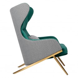 Fotel Uszak HAMPTON VELVET pepitka biało - czarna