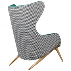 Fotel Uszak HAMPTON VELVET pepitka biało - czarna