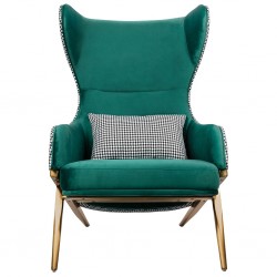 Fotel Uszak HAMPTON VELVET pepitka biało - czarna