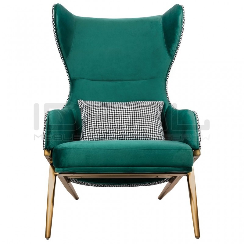 Fotel Uszak HAMPTON VELVET pepitka biało - czarna