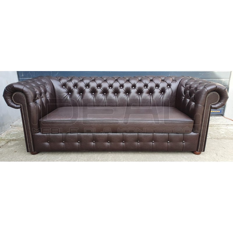 Sofa Chesterfield Classic brązowa eko-skóra 3 os.