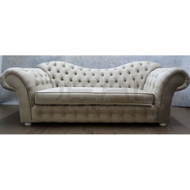 Sofa Chesterfield Madame Plus z f. spania 3 os. beżowy plusz