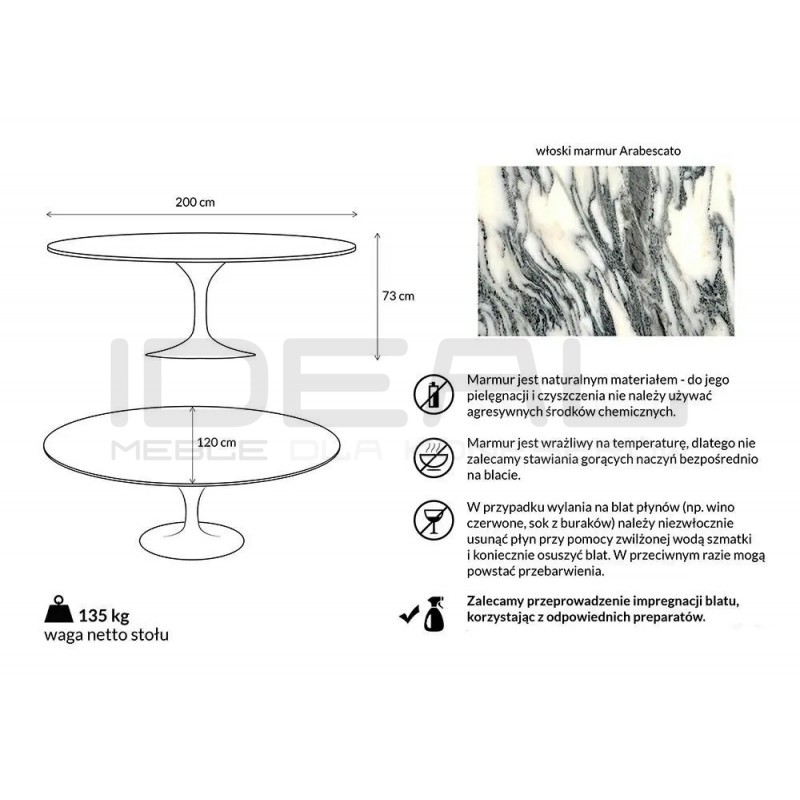 Stół Inspirowany Projektem Tulip Z owalnym Blatem Z Marmuru