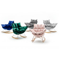 Fotel Bujany Swing velvet na miedzianej podstawie