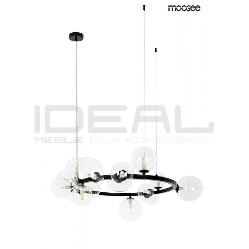Lampa wisząca ALURE okrągła 85 czarna szklane klosze