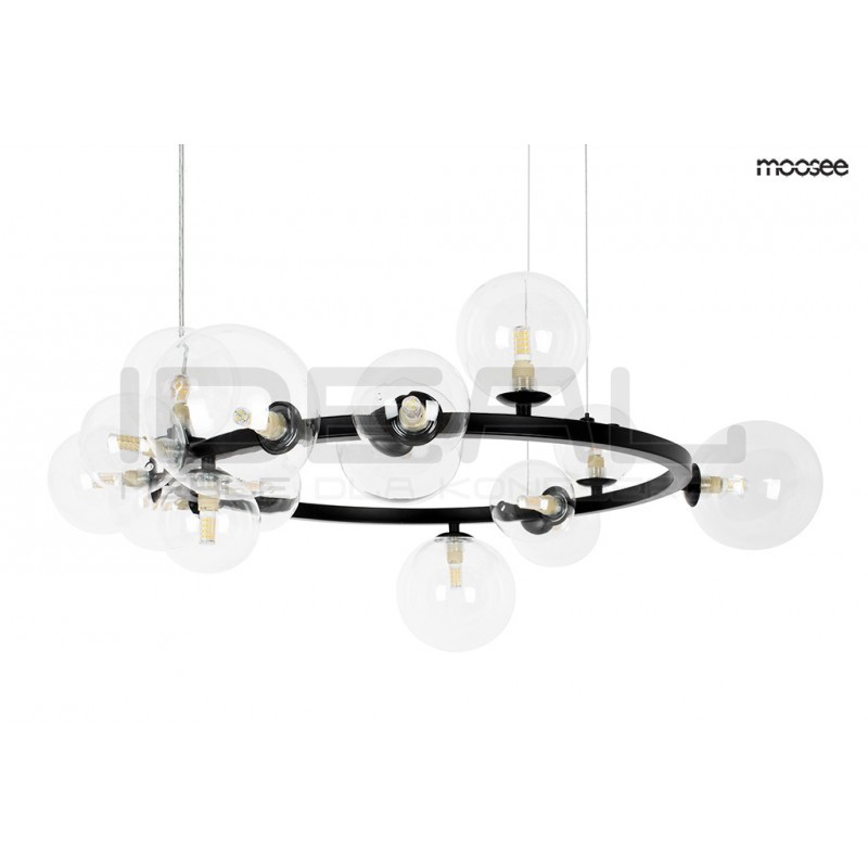 Lampa wisząca ALURE okrągła 85 czarna szklane klosze