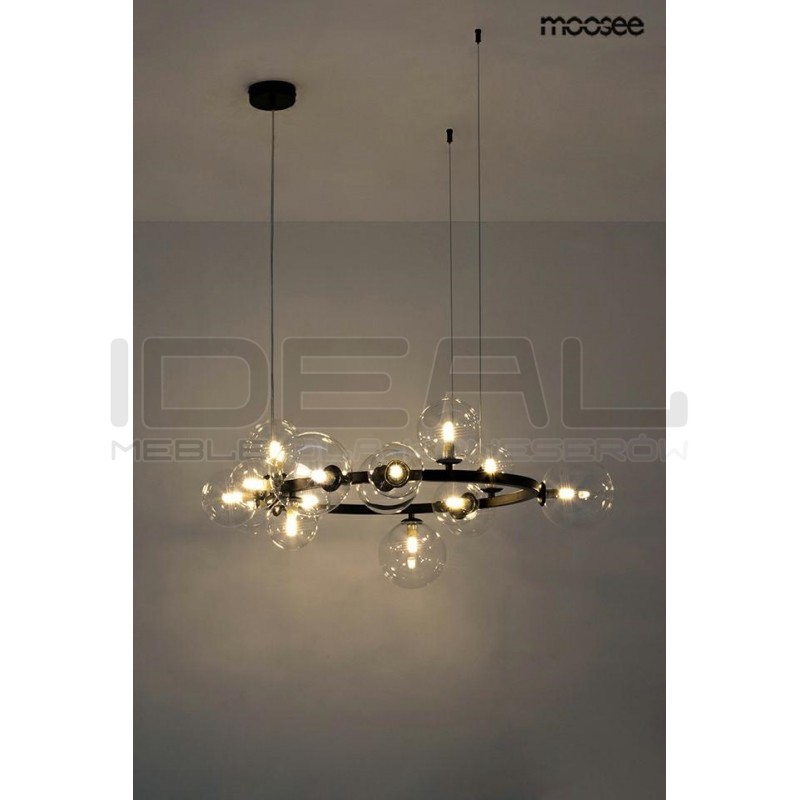 Lampa wisząca ALURE okrągła 85 czarna szklane klosze