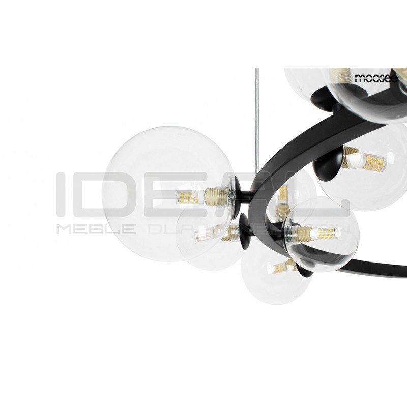 Lampa wisząca ALURE okrągła 85 czarna szklane klosze