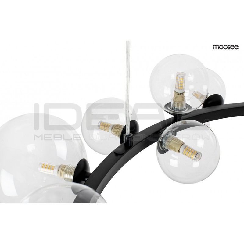 Lampa wisząca ALURE okrągła 85 czarna szklane klosze