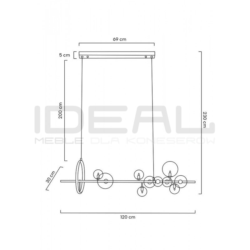 Pozioma Lampa wisząca czarna ALURE Line 120