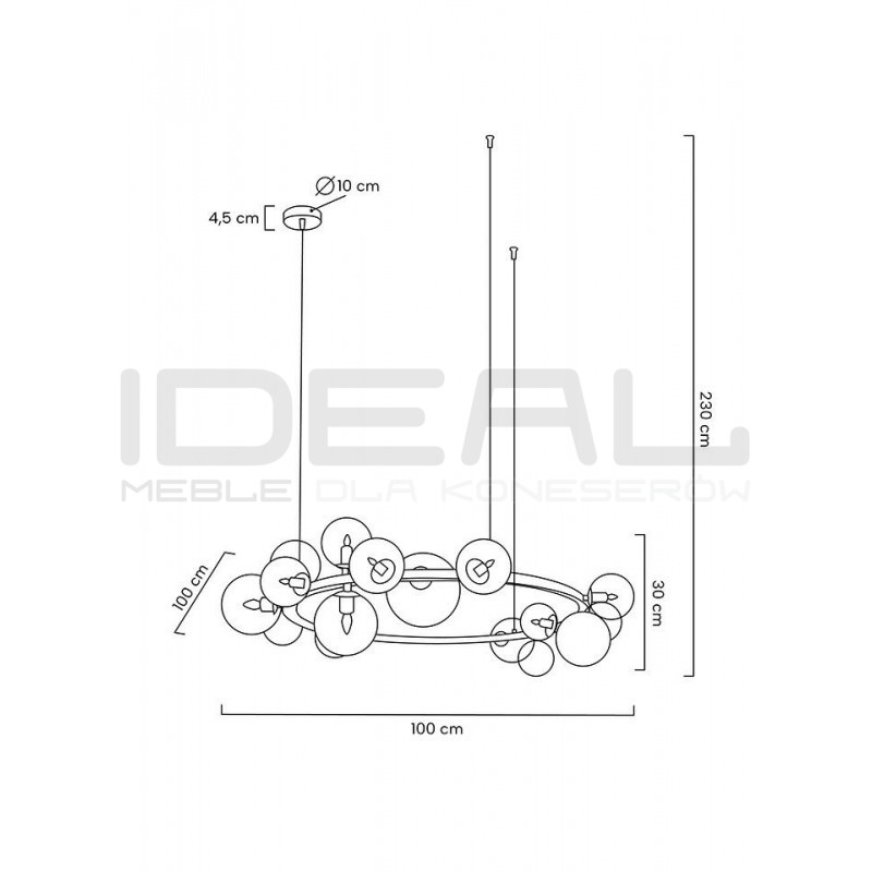 Lampa wisząca czarna ALURE okrągła 120 duża 20 kloszy