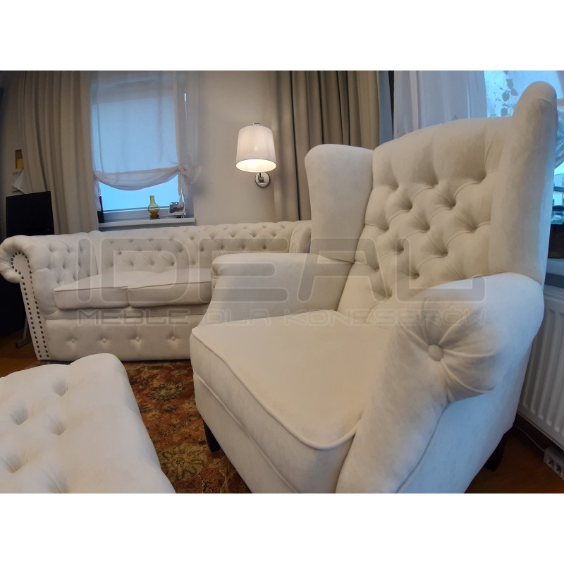 Sofa Chesterfield rozkładana Original Classic welur, plusz 3 os.