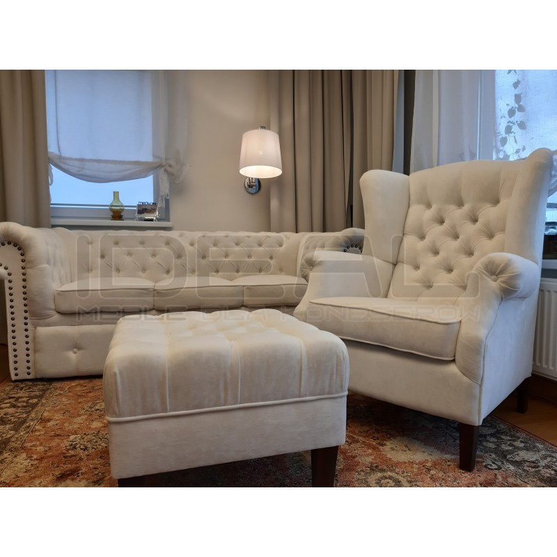 Sofa Chesterfield rozkładana Original Classic welur, plusz 3 os.