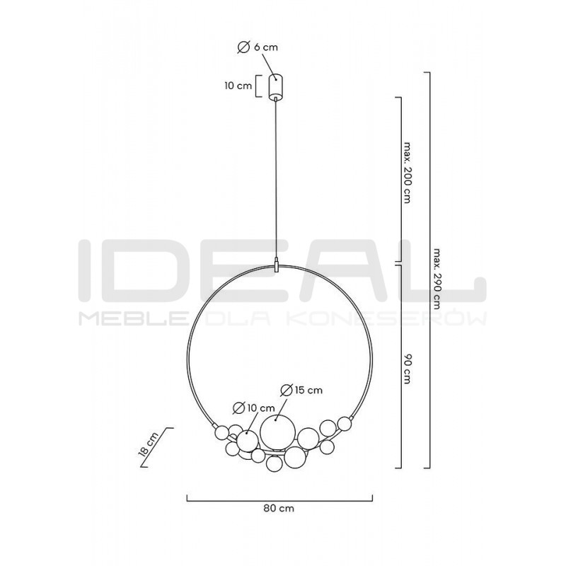 Lampa wisząca czarna ROCIO 14 białych kloszy na okręgu