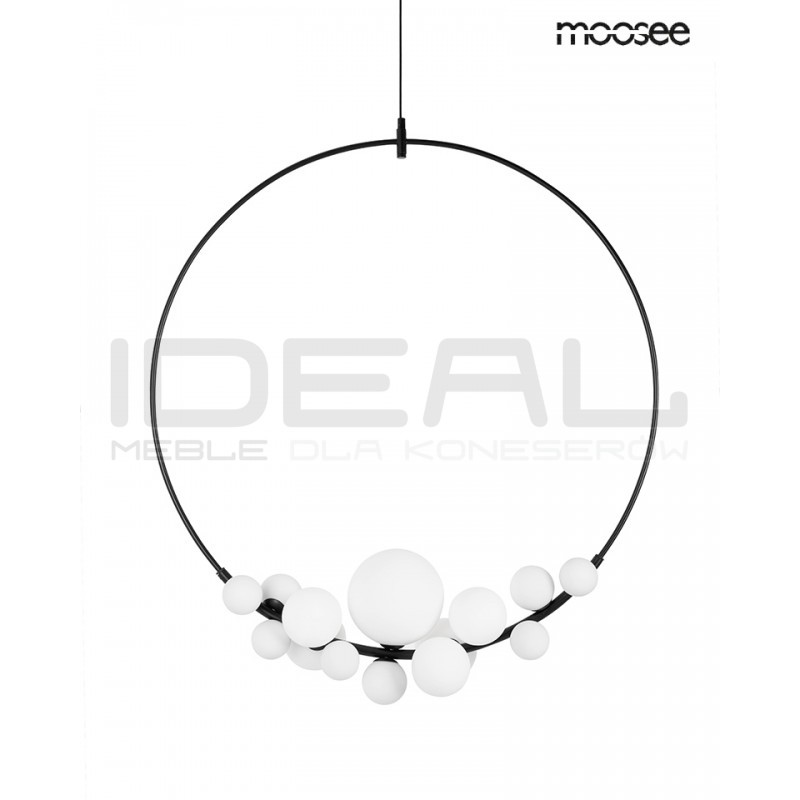 Lampa wisząca czarna ROCIO 14 białych kloszy na okręgu