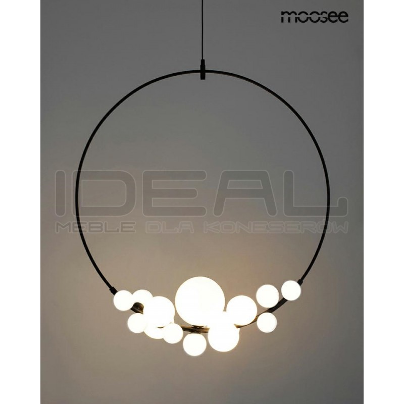 Lampa wisząca czarna ROCIO 14 białych kloszy na okręgu