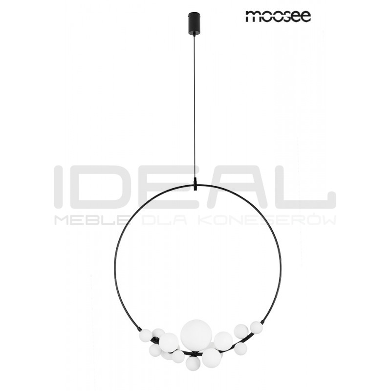 Lampa wisząca czarna ROCIO 14 białych kloszy na okręgu
