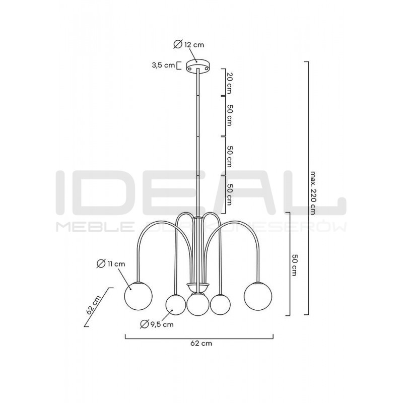 Lampa wisząca glamour NERI złota główne oświetlenie salonu