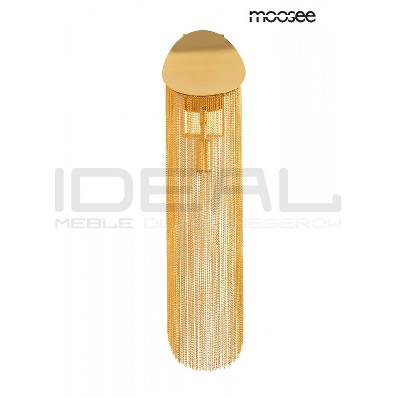 Kinkiet glamour Lambda złoty zwisające łańcuszki