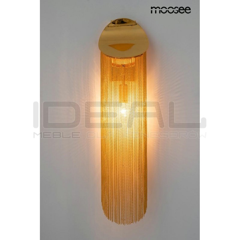 Kinkiet glamour Lambda złoty zwisające łańcuszki