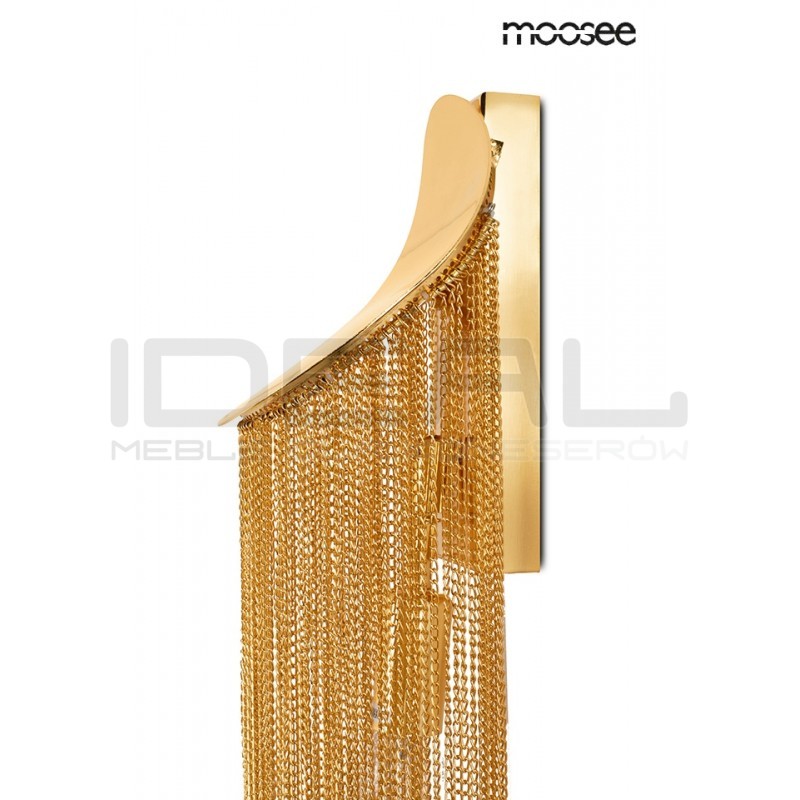 Kinkiet glamour Lambda złoty zwisające łańcuszki