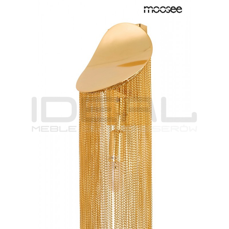 Kinkiet glamour Lambda złoty zwisające łańcuszki