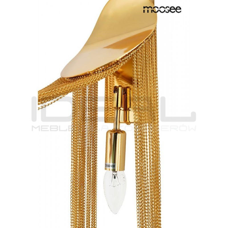 Kinkiet glamour Lambda złoty zwisające łańcuszki