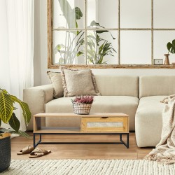 Stolik kawowy z szufladą Capri w stylu boho