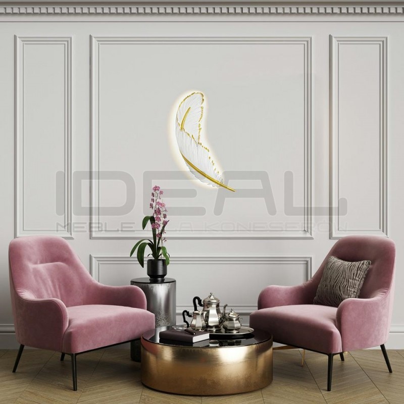 Kinkiet glamour Piórko biało złoty