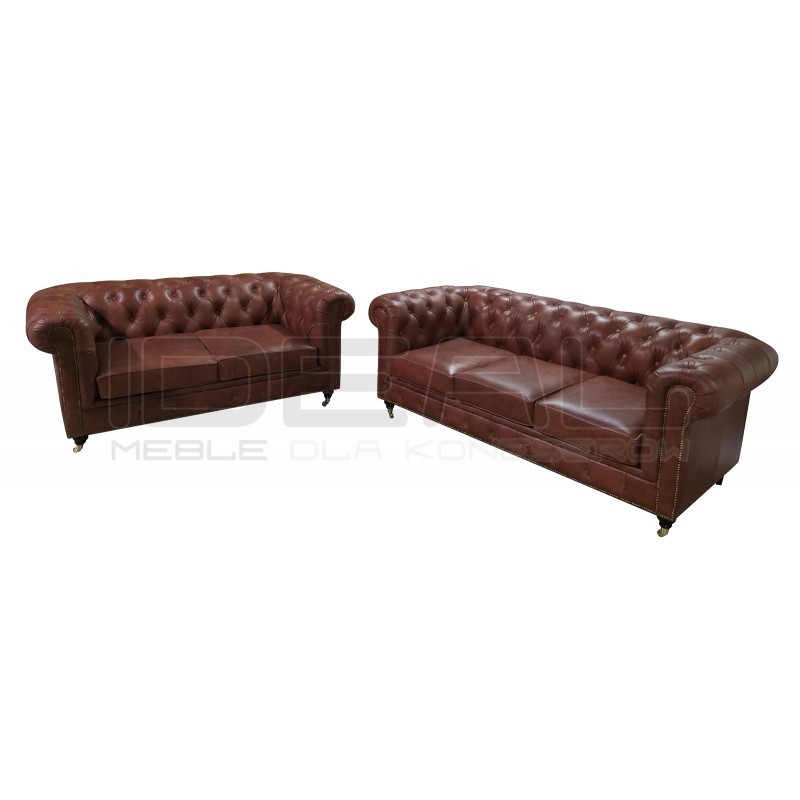 Sofa Chesterfield Swan na kółeczkach skóra 3 os.