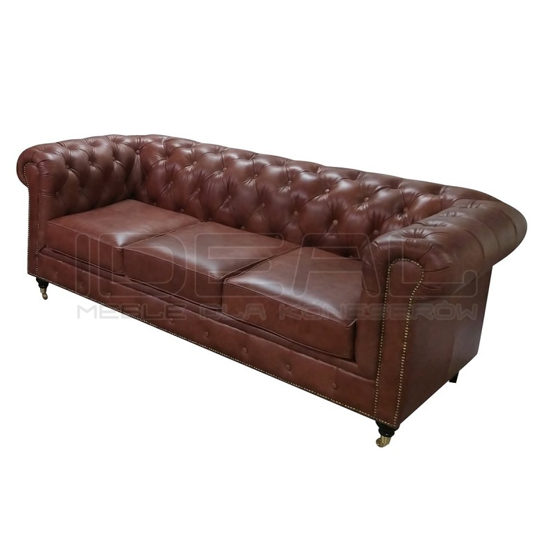 Sofa Chesterfield Swan na kółeczkach skóra 3 os.