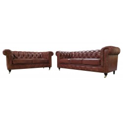 Sofa Chesterfield Swan na kółeczkach skóra 3 os.