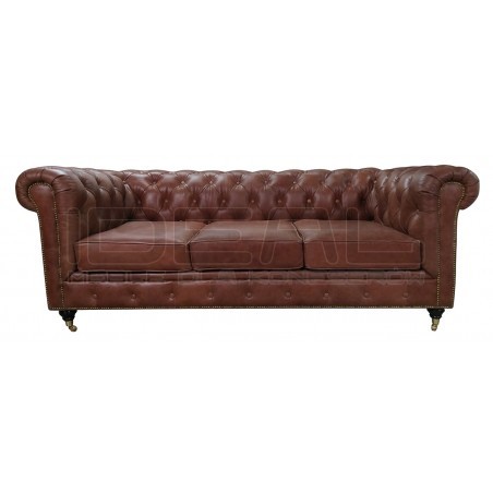 Sofa Chesterfield Swan na kółeczkach skóra 3 os.