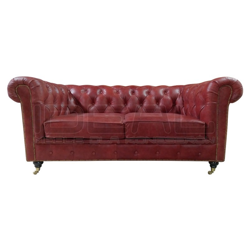 Sofa Chesterfield Swan na kółeczkach skóra 2 os.