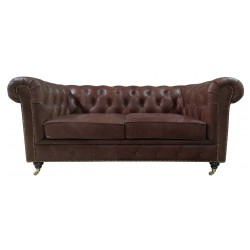 Sofa Chesterfield Swan na kółeczkach skóra 2 os.