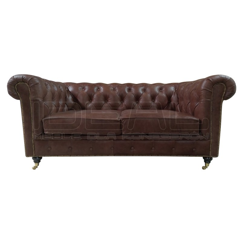 Sofa Chesterfield Swan na kółeczkach skóra 2 os.